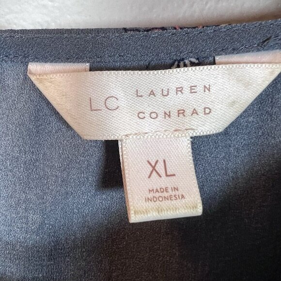 LC Lauren Conrad Women's Bell Sleeve Blouse Size XL Blue Floral Split Back - Picture 7 of 11
